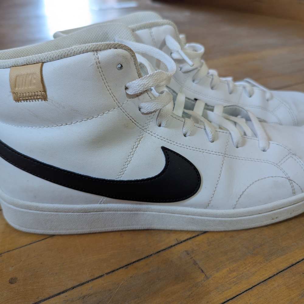 Nike White and Black High-Top Sneakers with Leather Finish